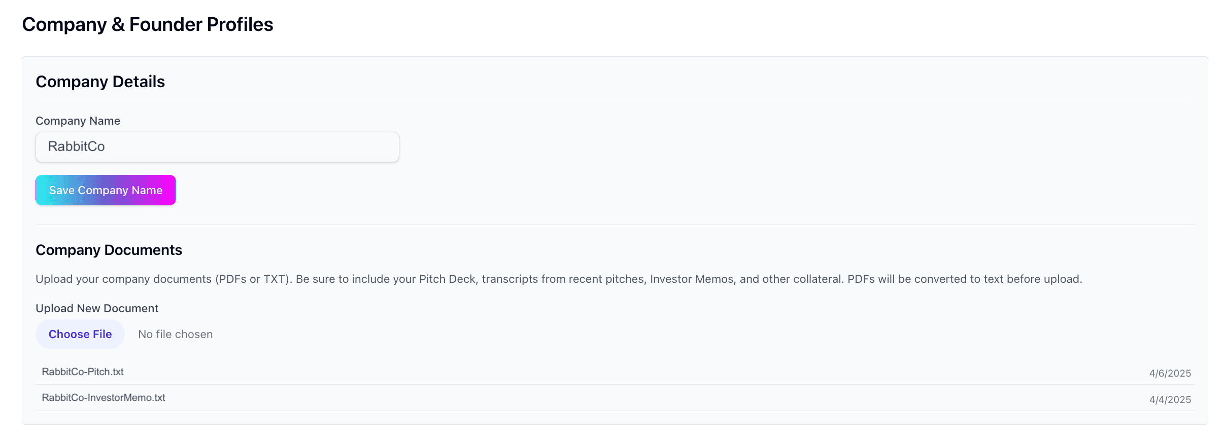 Company Profile Screenshot