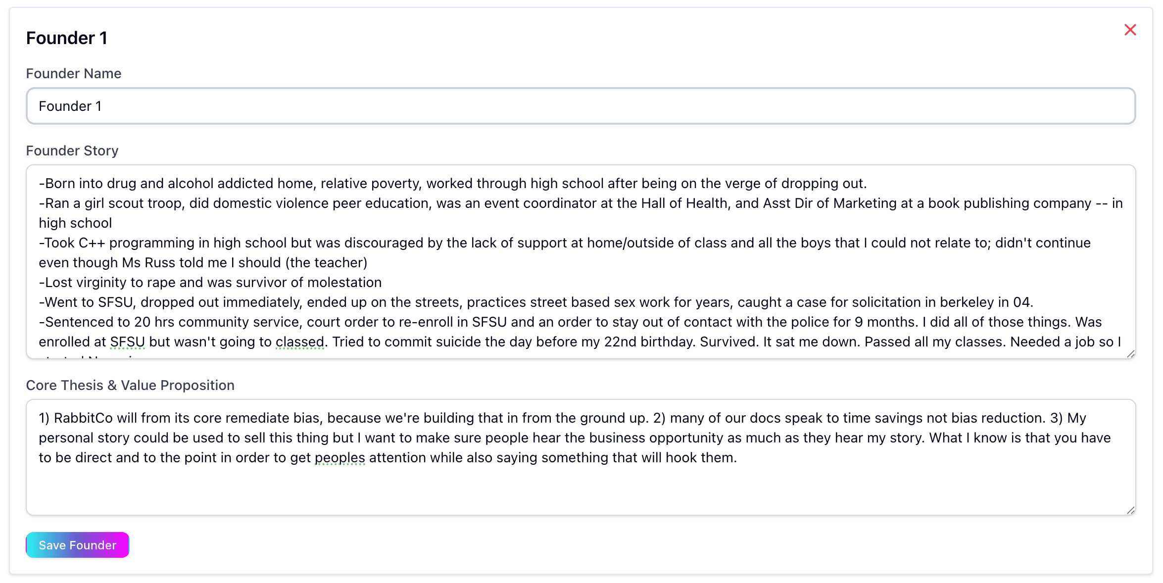 Founder Story Screenshot